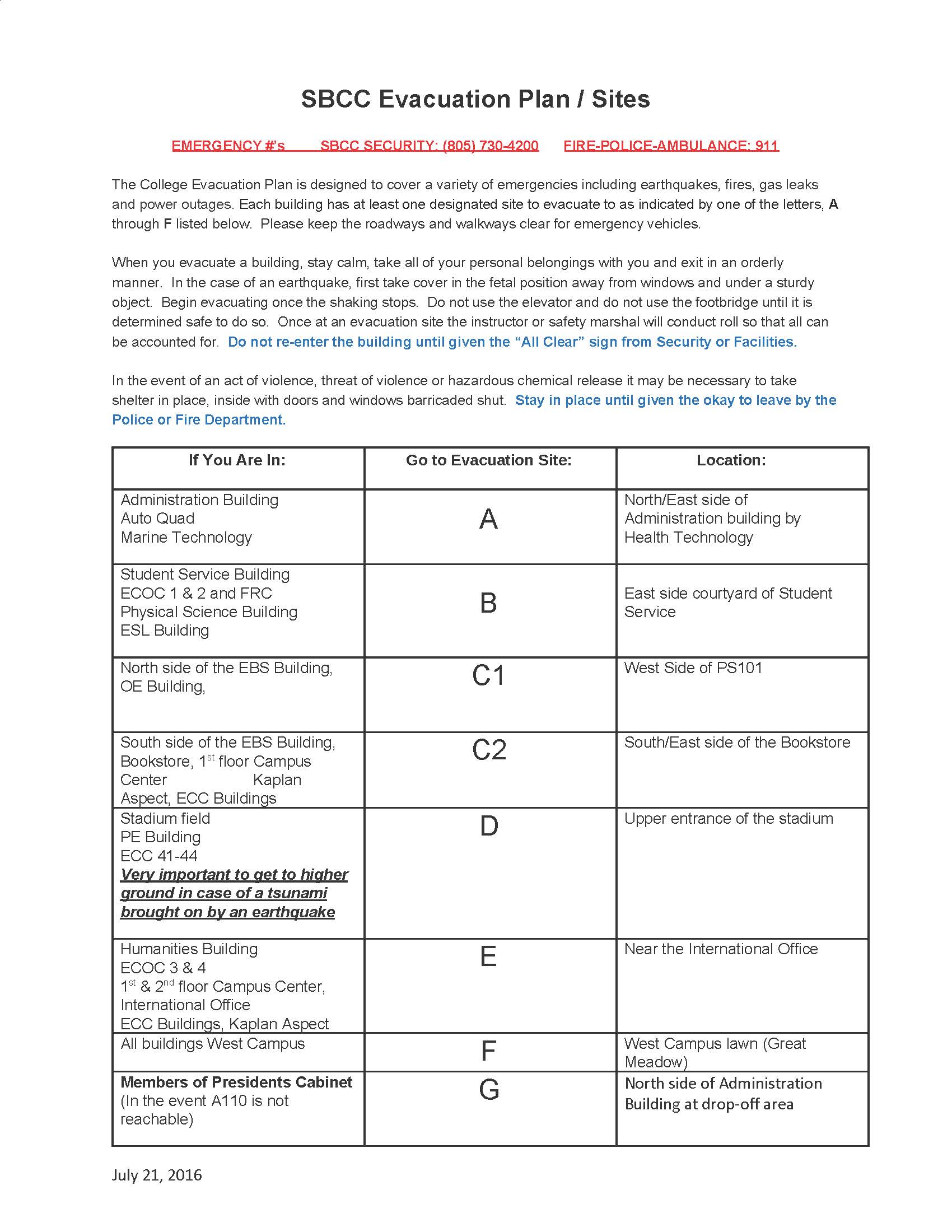 Click for SBCC Evacuation Plan